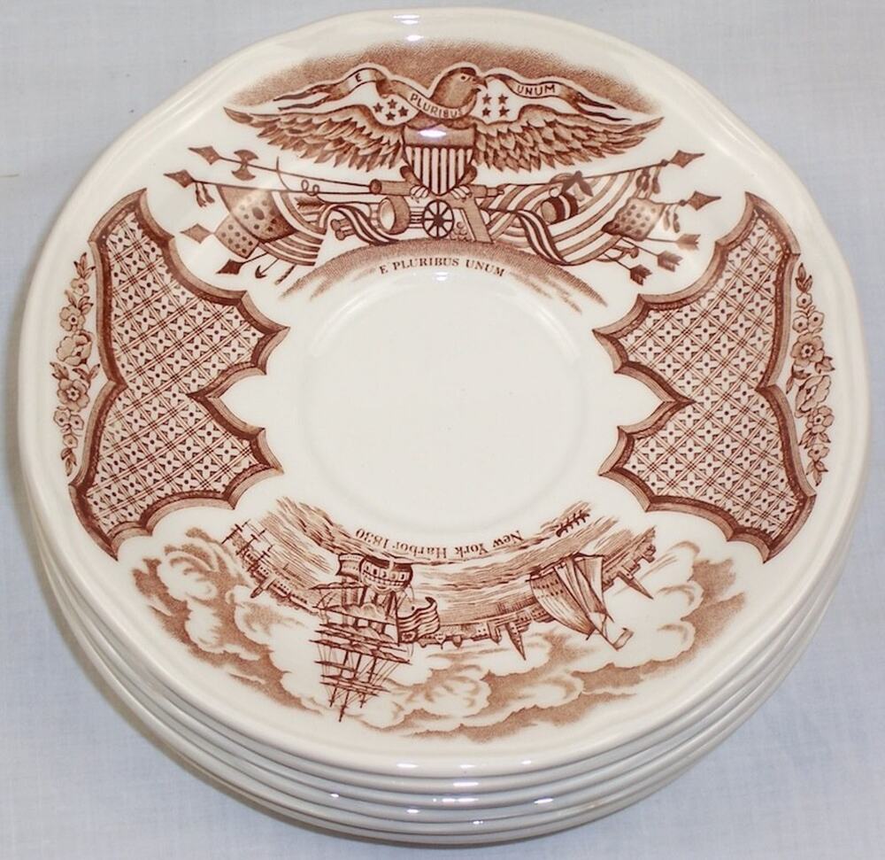 Set of 6 Alfred Meakin Fair Winds Brown Saucers Staffordshire English Ironstone